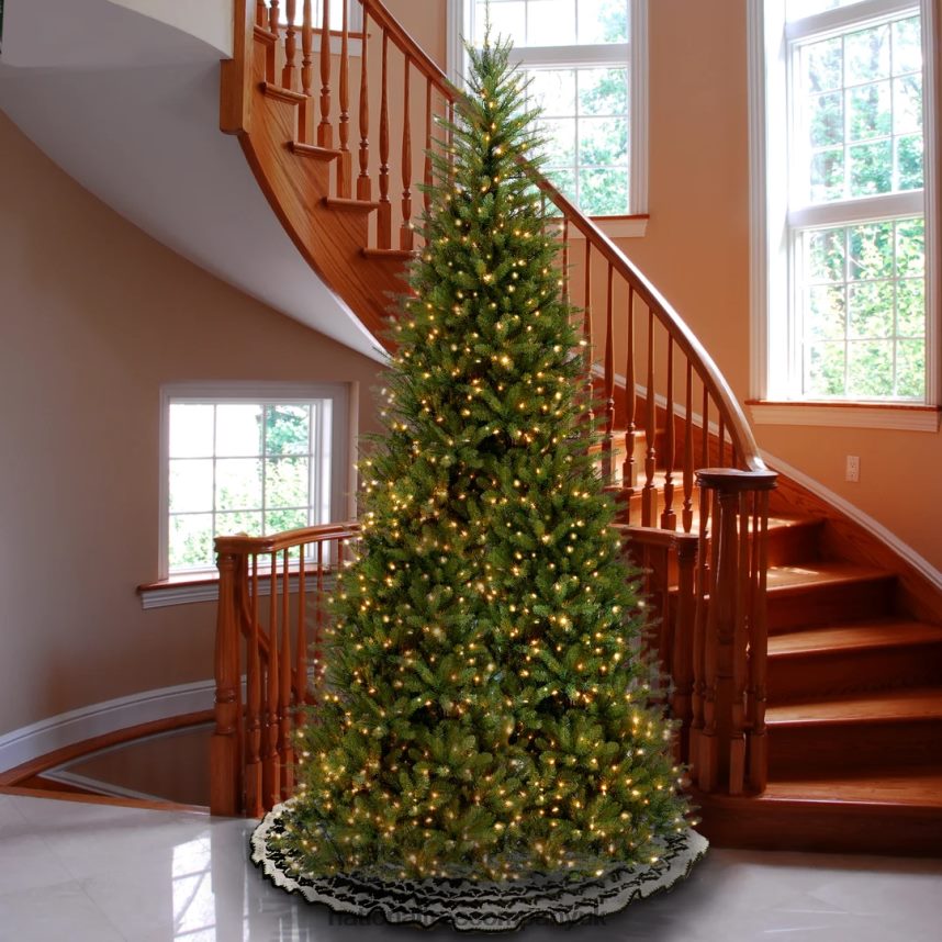 Trees | National Tree Company Pre-Lit Artificial Slim Christmas Tree Green Dunhill Fir White Lights Includes Stand 10 Feet F2L4F21